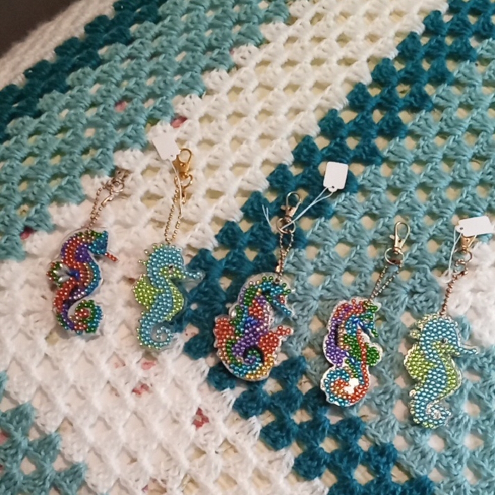 Colorful Beaded Seahorse Keychains Purse Clips